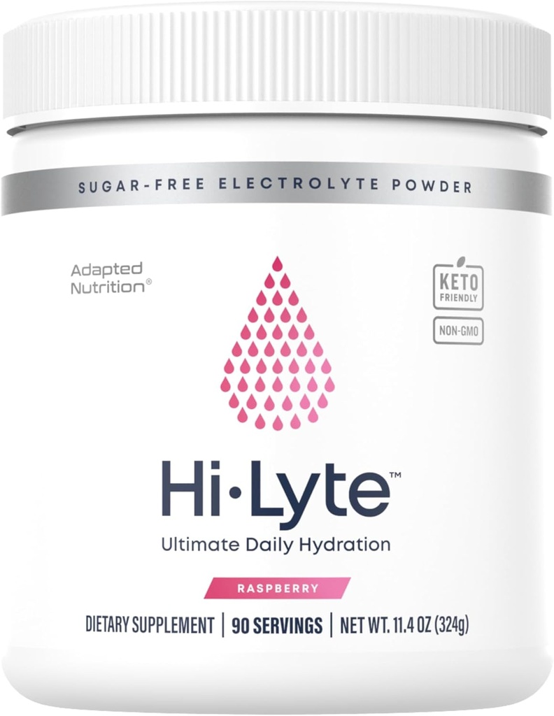 Hi- Lyte Raspberry Electrolyte Powder, Daily Hydration Supplement Drink Mix, 90 Servings Mex124; Sukkerfri, 0 kalorier, 0 Carbs Mex124; Ingen Maltodextrin. Gluten- Free Memory 124; Understøtter Keto Memory 124; Light Forfriskende Flavor