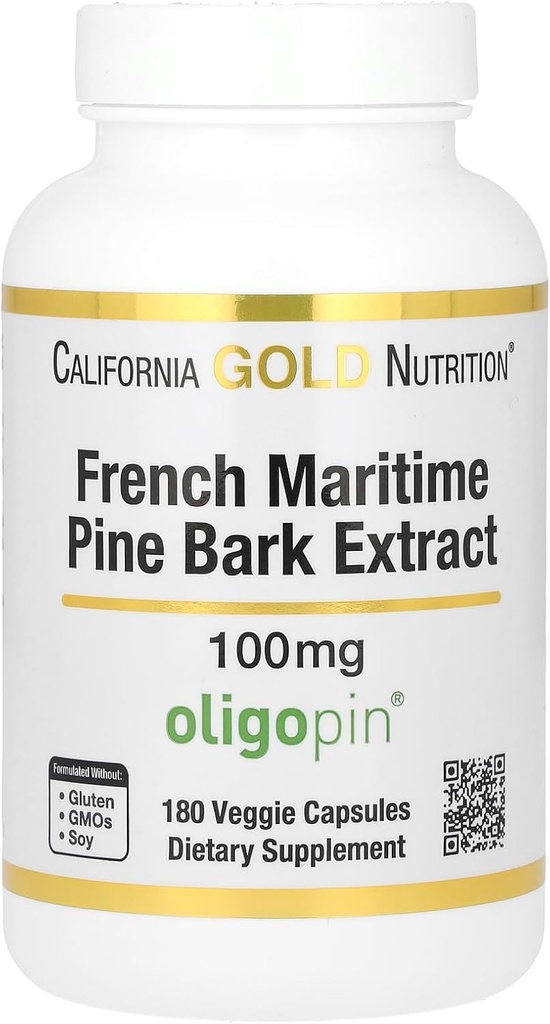 California Gold Nutrition Pine Bark Extract, Fransk Maritime, Oligopin, Antioxidant Polyphenol, 100 mg, 180 Veggie Kapsler