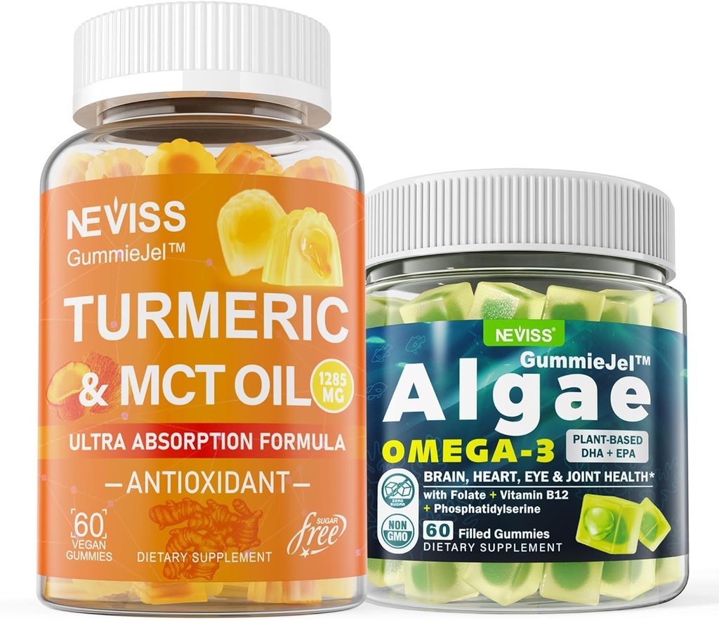 Sukkerfri gurkemeje 1000mg Supplement Gummier med Vegan Omega 3 Fyldt Gummies 1000mg