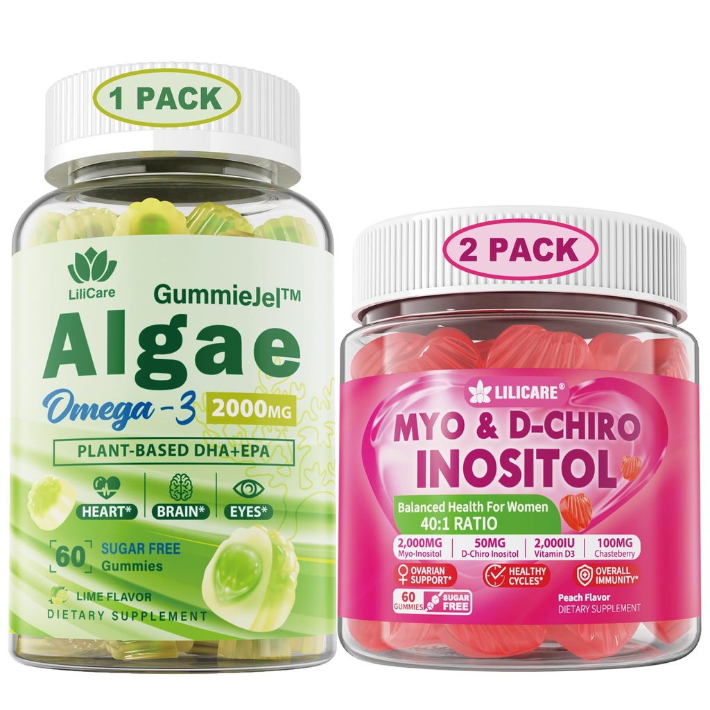 LILICARE Bundle: Vegan Omega 3 Supplement Gummies & Inositol Gummies Ideal 40: 1 Ratio Myo & D-Chiro Inositol