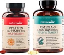 NatureWise vitamin B Complex 360 Softgels & Omega 3 Fish Oil 180 kt for energi, hjerte, hjerne, immunforsvar og Vision Support
