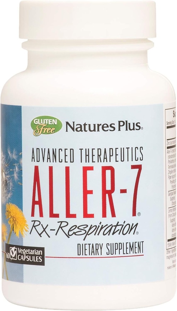 Natures Plus Advanced Therapeutics Aller- 7 Rx- Respiration - 60 Vegetariske Kapsler - Understøtter Respiratoriske Wellness - Gluten- Free - 30 Servere