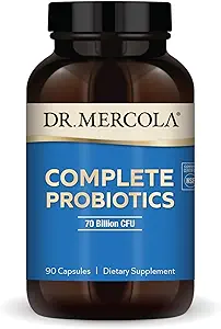 Dr. Mercola Complete Probiotics - 70 Millioner CFU - Understøtter immunforsvar, fordøjelsesbesvær & Gut Sundhed - funktioner 10 Strops - Hylde stable - GMO- Free, Gluten- Free & Soy- Free - 90 Kapsler (90 Servere)