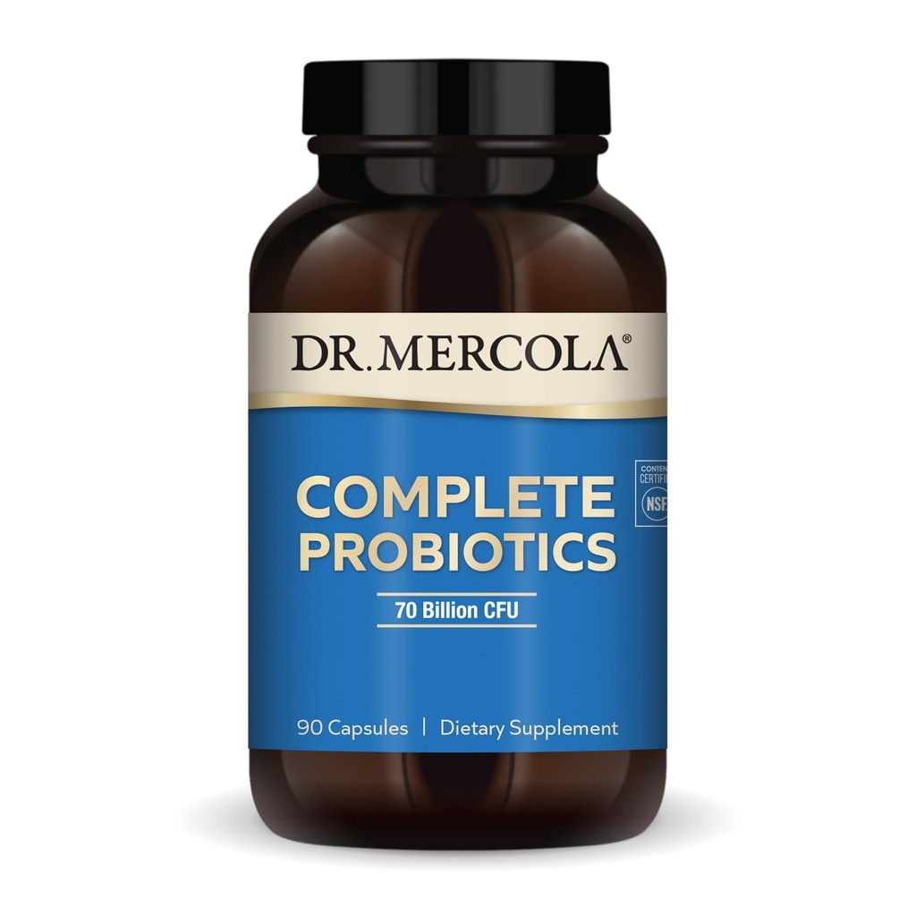 Dr. Mercola Complete Probiotics - 70 Millioner CFU - Understøtter immunforsvar, fordøjelsesbesvær & Gut Sundhed - funktioner 10 Strops - Hylde stable - GMO- Free, Gluten- Free & Soy- Free - 90 Kapsler (90 Servere)