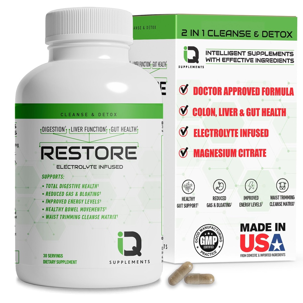 Genopret 2 I 1 Colon Cleanse & Detox w / Psyllium - Understøtter fordøjelse, debloating & Constibution Relief for kvinder & mænd, Gut Detox Cleanse w / Magnesium Medical 124; Electrolyte Infused Colon Cleanser & Detox