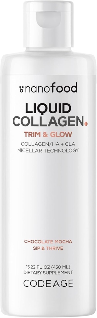 Kodeage Flydende kollagen tillæg Chokolade Flavor, Skønhed Trim & Glow Liposomal Kollagen Peptider, CLA Conjugated Linolsyre, Hyaluronsyre, E-vitamin, Hydrolyseret, Non- GMO, 15.22 fl oz