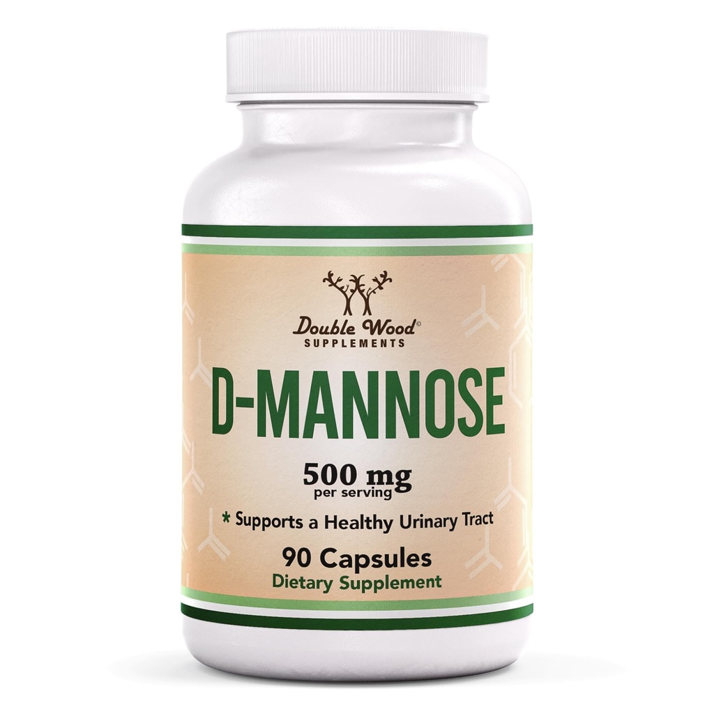 Dobbelt Wood Kosttilskud D Mannose 500mg kapsler, 90 Greve (D- Mannose for Urinary Tract Sundhed og Bstige Lining, Hjælper UTI Prevention) Vegan Safe, Non- GMO, Gluten Free
