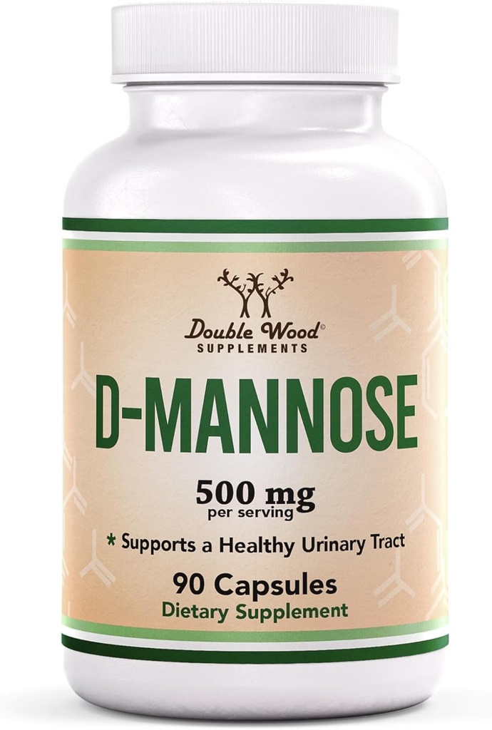 Dobbelt Wood Kosttilskud D Mannose 500mg kapsler, 90 Greve (D- Mannose for Urinary Tract Sundhed og Bstige Lining, Hjælper UTI Prevention) Vegan Safe, Non- GMO, Gluten Free