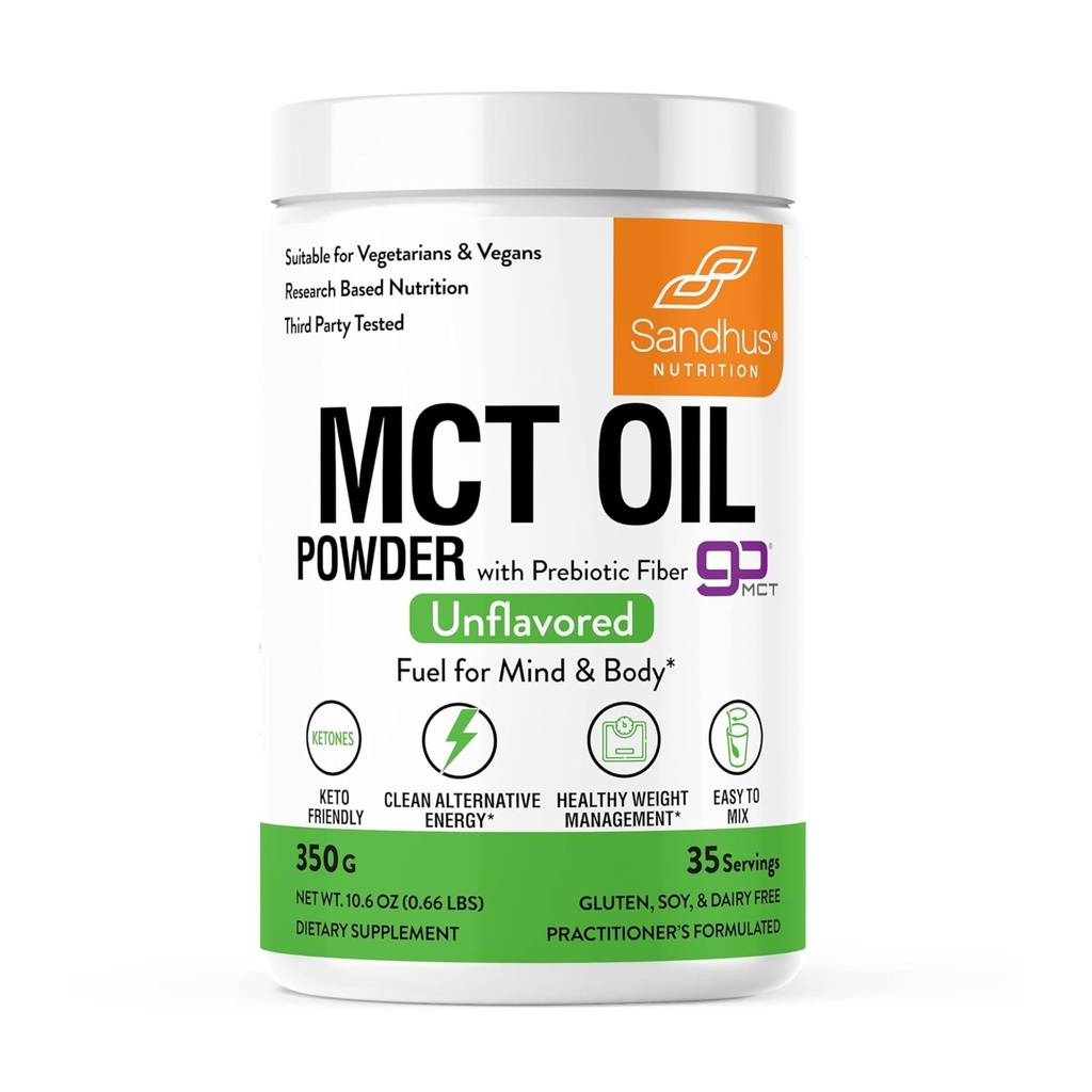 Sandhu 's MCT Oil Powder med Prebiotic Fiber Mea124; 35 Servering Measures 124; Organic - Keto Measurefuel for Body & Brain Measurement 124; 100% kokosolie afledt, Let at blande, 10.6 Oz