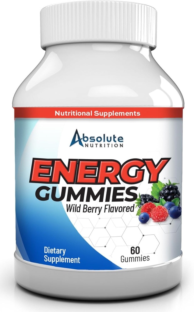 Absolute Nutrition Wildberry Flavored Energy Gummies - Caffeine Gummies for Adults, B12 Gummies, Pre Workout Energy Chews for Women & Men, Energy Vitamins, Metabolism Support for Tiredness Focus