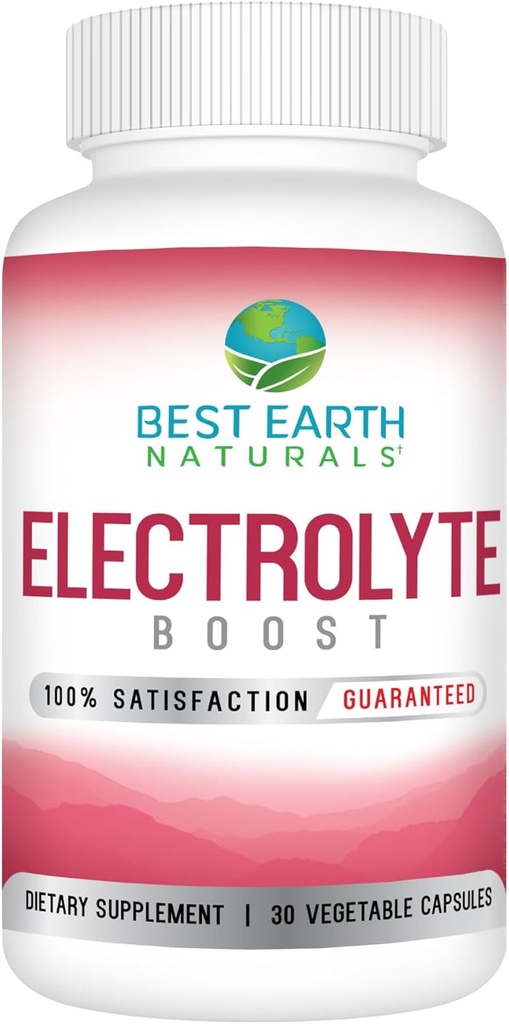 Best Earth Naturals Electrolyte Support - Support Electrolyte Balance med D-vitamin, calcium, Magnesium, natrium, kalium, bor og mere - 30 ct. Kapsler