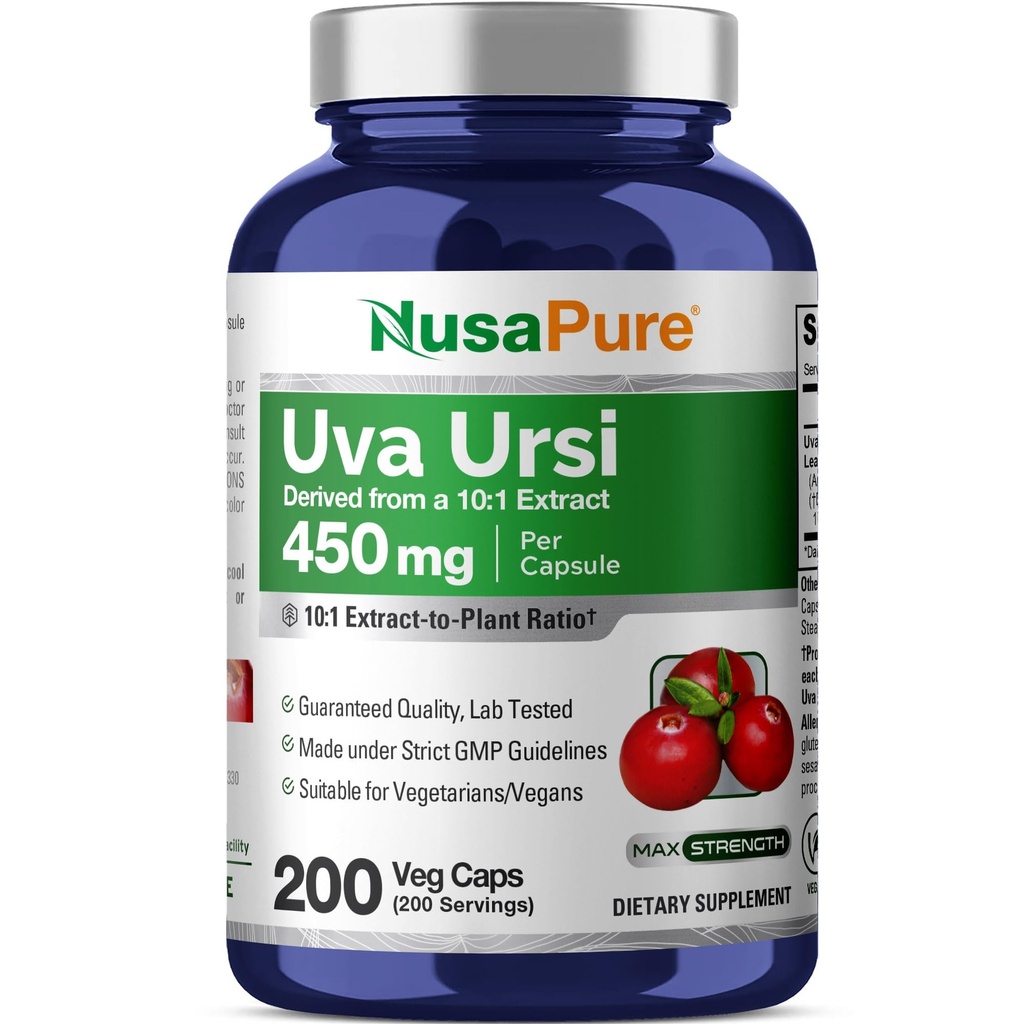 NusaPure Uva Ursi 10: 1 Extract, 450 mg Ækvivalent med 4, 500 mg 200 Vegetariske hætter (non-GMO, Vegan) Bearberry