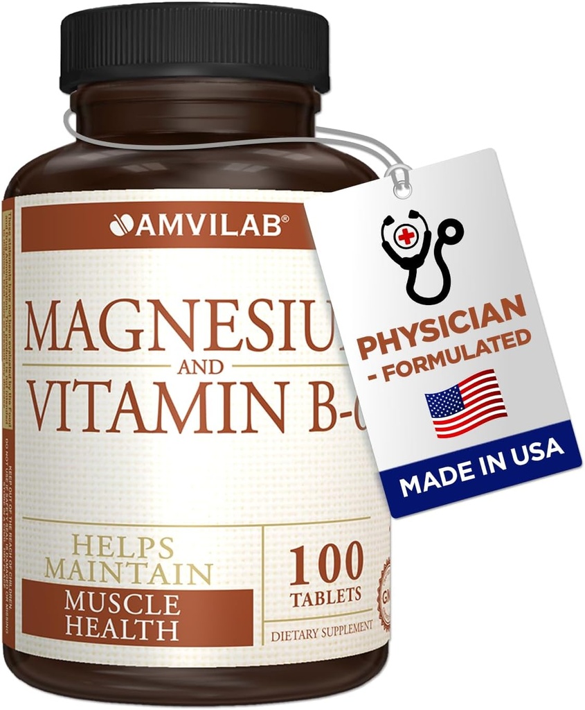 Magnesium and Vitamin B6 - Helps Maintain Muscle Health - Supports Brain Health & Nerve Function - Helps Daily Vitality & Sleep Quality - Recovery Boost - Dietary Supplement - 100 Tablets
