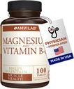 Magnesium and Vitamin B6 - Helps Maintain Muscle Health - Supports Brain Health & Nerve Function - Helps Daily Vitality & Sleep Quality - Recovery Boost - Dietary Supplement - 100 Tablets