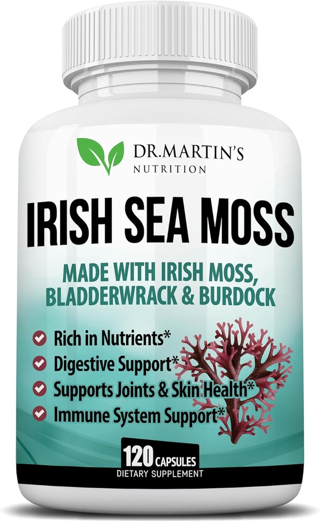 2625mg Irish Sea Moss Supplement 120 Capsules Б124; SeaMoss Bladderwrack Burdock Root Capsules Б124; Contain 92 Vitaminer & Minerals For Immunity, Gut, Joint & Skin Health