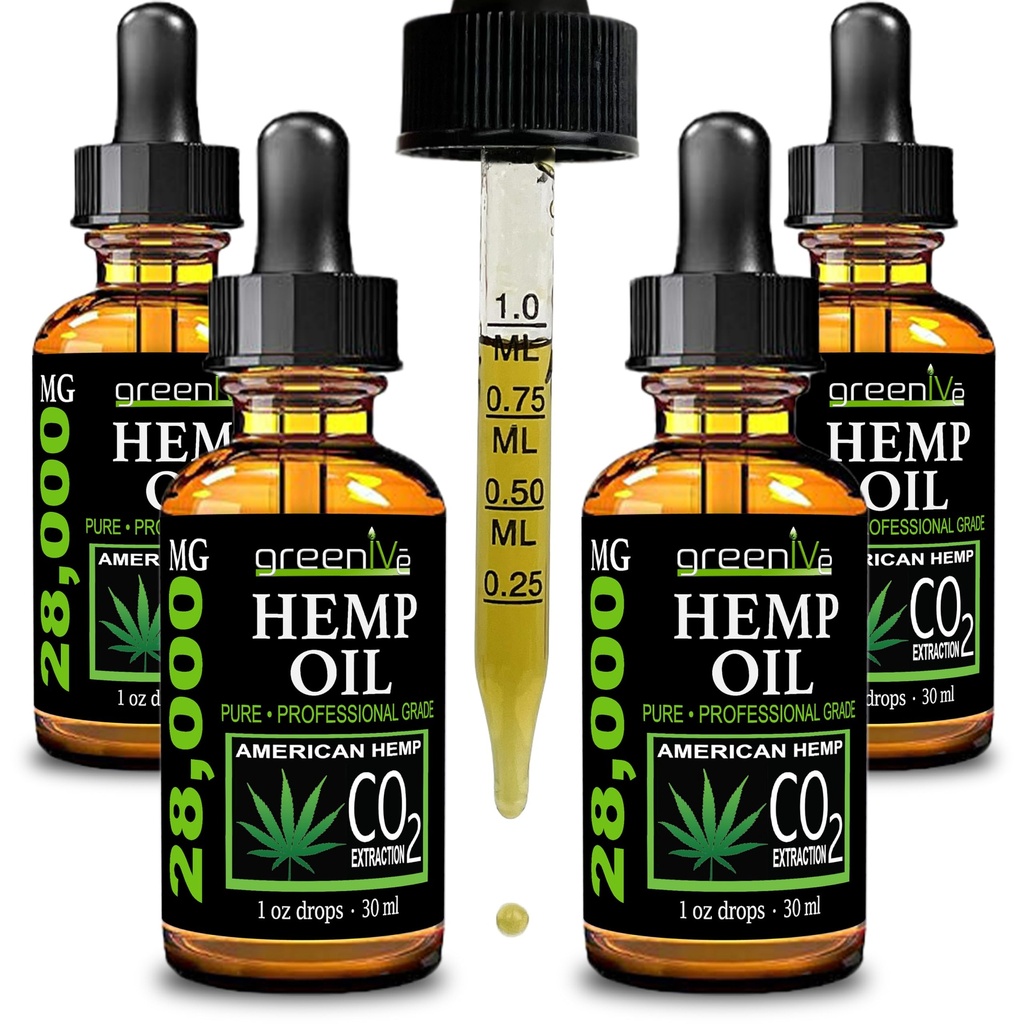 GreenIVe Hamp Drops 28. 000mg naturligt dyrkede Hamp Oil Drops Vegan Omegas naturlige potent resultater (4 Pack)