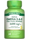 Nature 's Truth Triple Omega 3-6- 9 Softgels against 124; 3600mg against 124; 60 Grev 124; Fisk, hør, Borage Olies against 124; Non- GMO & Gluten Free Supplement
