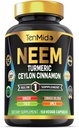 Neem Leaf Supplement - 8in1 Formula - Combine with Turmeric, Ceylon Cinnamon, Ginger, Tulsi, Ginkgo Biloba, Amla, and Black Pepper - Immune Health Support - 150 Vegan Capsules
