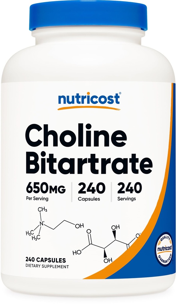 Nutricost Cholin Bitartrate 650mg, 240 Vegetarkapsler - Non-GMO, Vegetarvenlig, Gluten Free