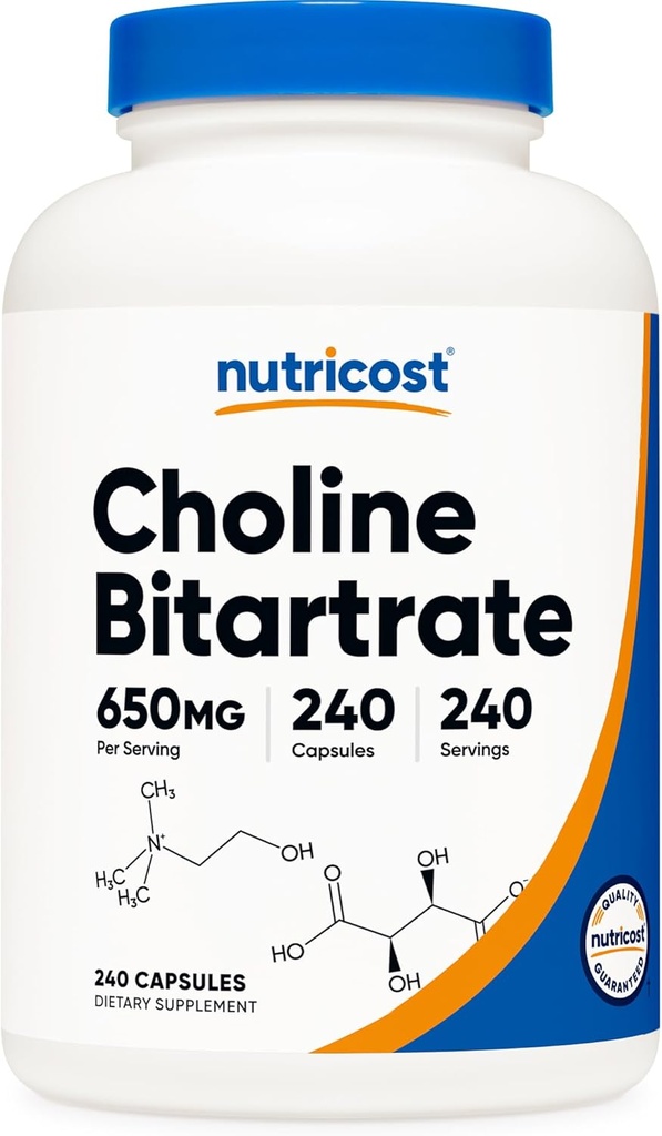 Nutricost Cholin Bitartrate 650mg, 240 Vegetarkapsler - Non-GMO, Vegetarvenlig, Gluten Free
