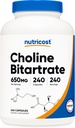 Nutricost Choline Bitartrate 650mg, 240 Vegetarian Capsules - Non-GMO, Vegetarian Friendly, Gluten Free