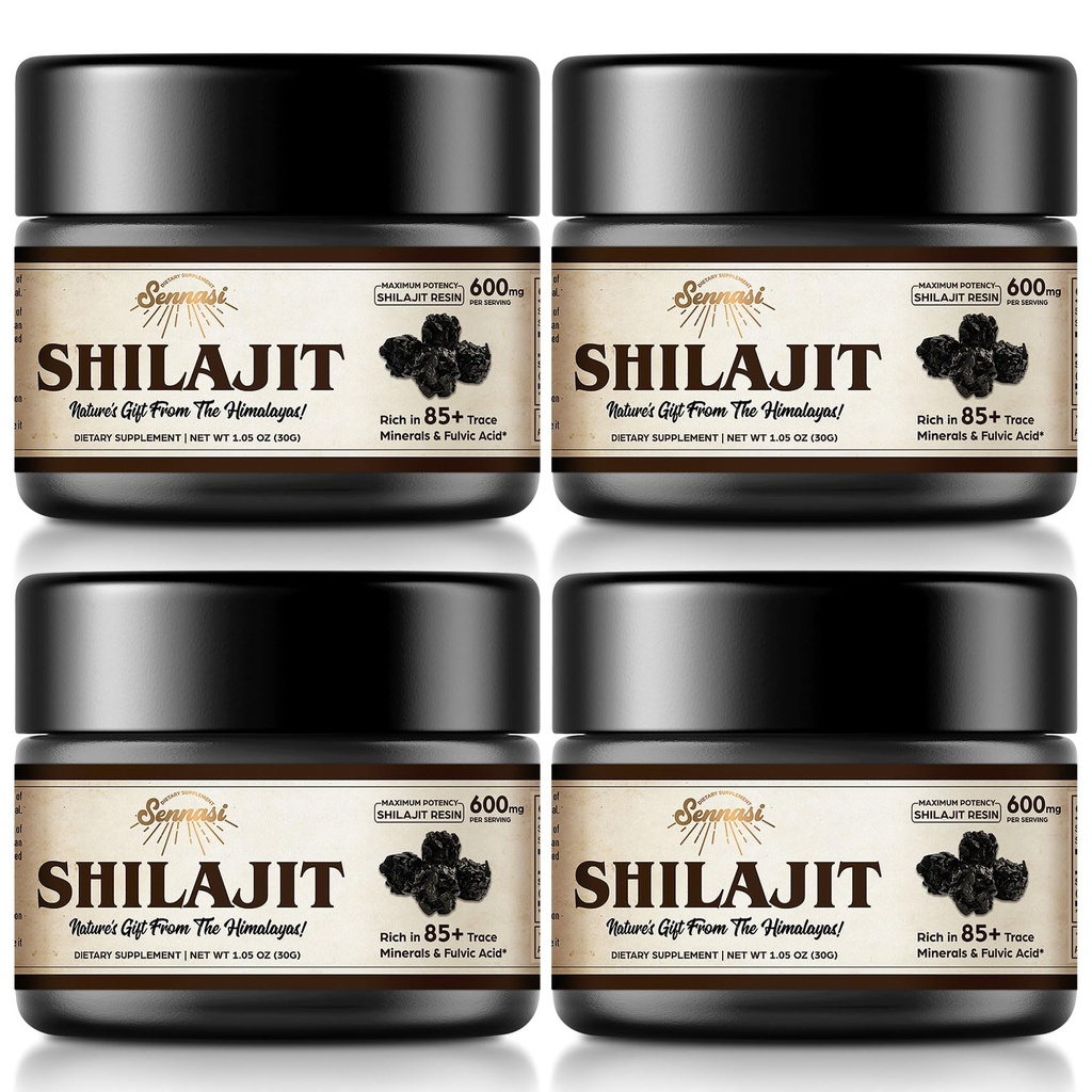 Shilajit Pure Himalayan Organic Shilajit Resin - 600mg Maksimum Potency Natural Organic Shilajit Resin med 85 + Trace Minerals & Fulvic Acid for Energy, immunforsvar, 30 Bedste (4 Pack)