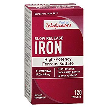 Walgreens Iron Slow Release High Potency Ferrosulfate 45mg, Tablets, 120 ea