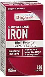 Walgreens Iron Slow Release High Potency Ferrosulfate 45mg, Tablets, 120 ea