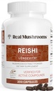 Real Mushrooms Reishi Mushroom Capsules - Håndplukket Organic Mushroom Ekstrakter - Rød Reishi for Tranquil Daglig Wellness med verificerede Beta glucans Vegan, Non- GMO, No Grain Fillers, 200 ct