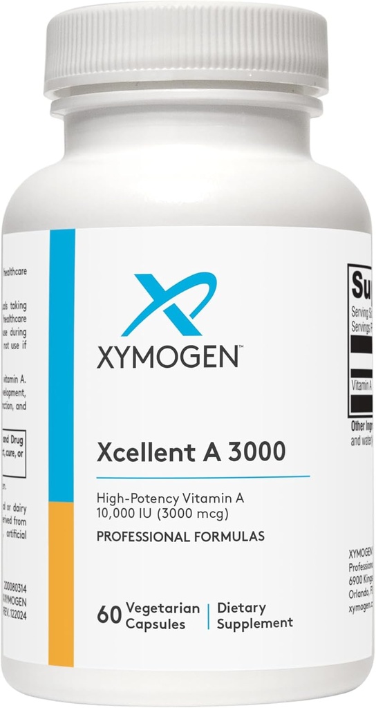 XYMOGEN Xcellent A 3000 - 10,000 IU High-Potency Vitamin A Supplement (Retinyl Palmitate) - Supports Healthy Immune Function, Healthy Skin + Mucous Membranes (60 Capsules)