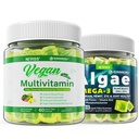 Vegansk Omega 3 Gummies 1000mg med Vegansk Multivitamin til kvinder Mænd med jern, vitamin B12, A, D3, K2, Alger Omega 3, Magnesium, Zink