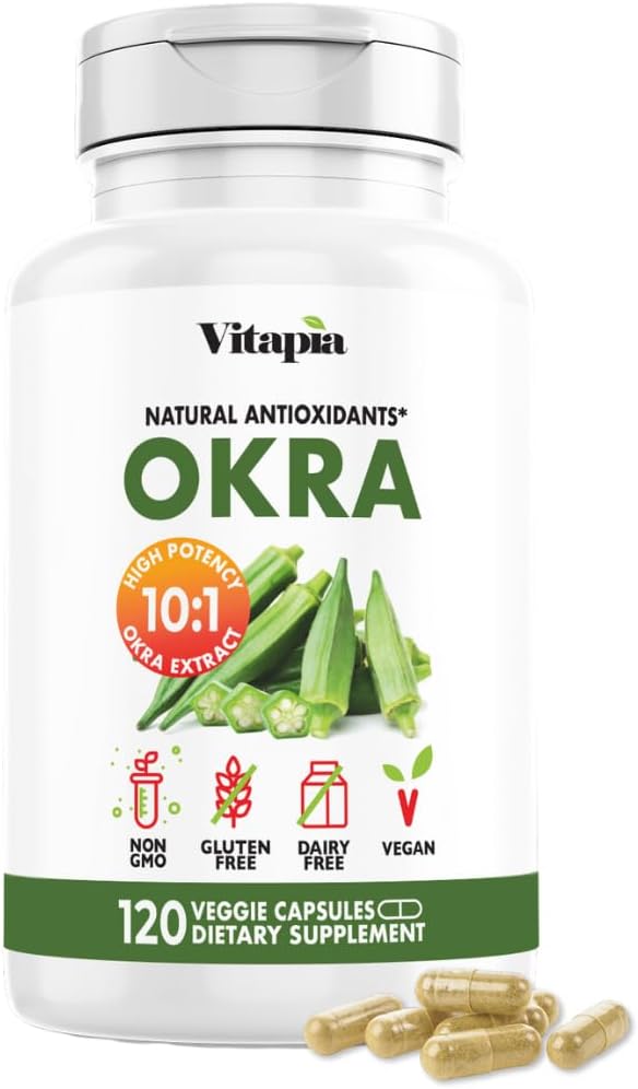 Vitapia Okra Extract - Heart Health, Antioxidant, Gut & Digestion, Wellness Support - 10:1 Ratio & 120 Veggie Capsules - Non-GMO, Gluten-Free, Vegan Supplement