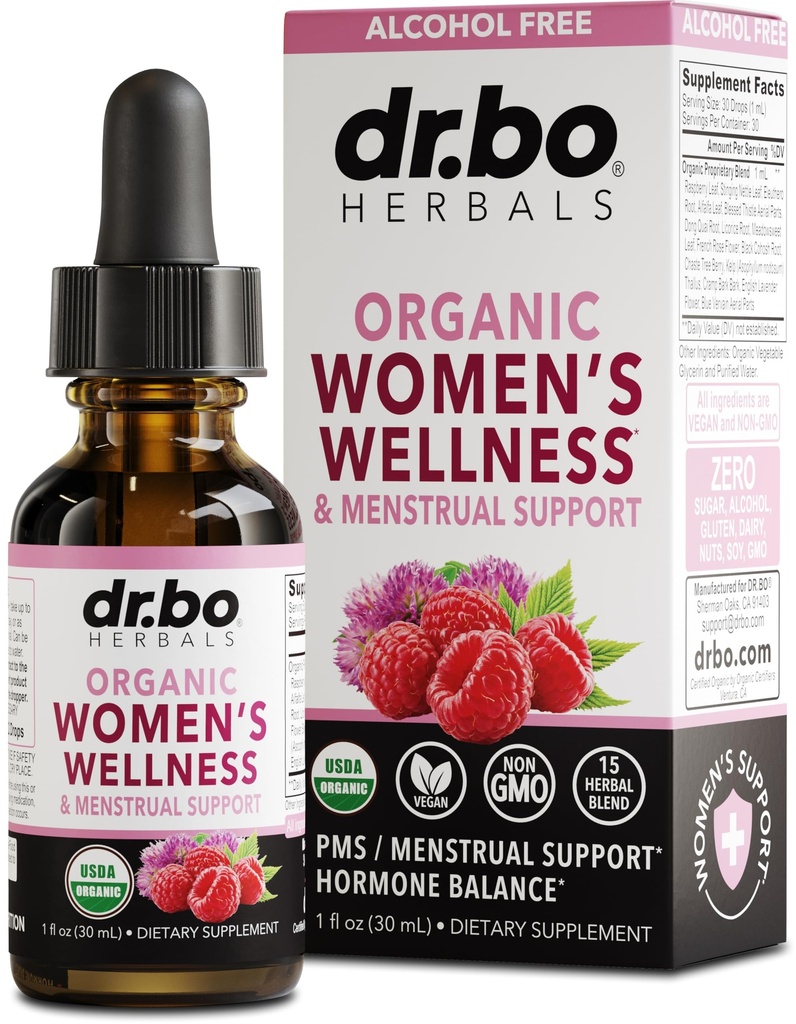 Hormonbalance for kvinder & PMS Relief - Kvinder Wellness Organic Hormonal Balance Kosttilskud flydende dråber & menstruelle krampe periode støtte - Raspberry Leaf, Chasteberry, Black Cohosh Supplement 1 Oz