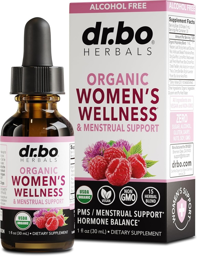 Hormone Balance for Women & PMS Relief - Women's Wellness Organic Hormonal Balance Supplements Liquid Drops & Menstrual Cramp Period Support - Raspberry Leaf, Chasteberry, Black Cohosh Supplement 1 Oz