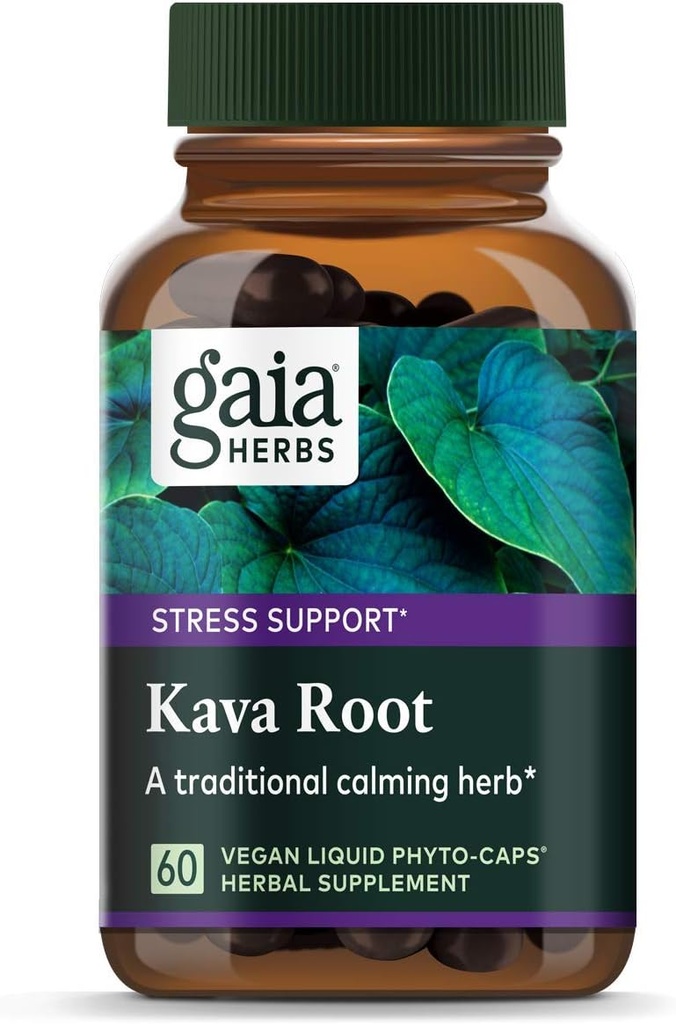 Gaia urter Kava Kava Root, Veganske flydende kapsler, 60 Greve - Understøtter følelsesmæssig balance, rolig & afslapning, Garanteret potens 75 mg aktive Kavalactoner