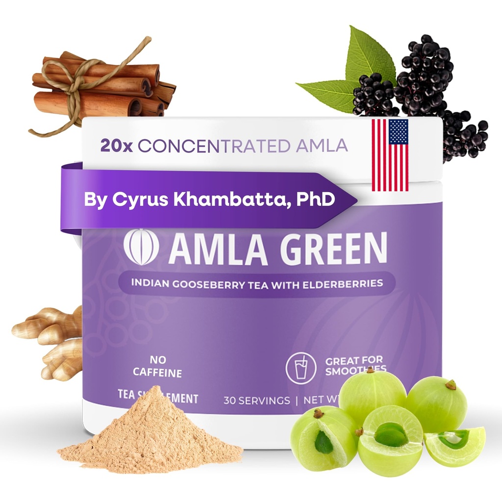 Amla Powder & Immunity Blend Superfood Supplement med Elderberry, 20x Ultra Koncentreret Amla, Immunstøtte, Lavet med ingefær, kanel, pebermynte, indiske Gooseberries, Immunitet, 30 Servere