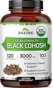 Zazzee USDA Organic Black Cohosh 10: 1 Extract, 3000 mg Strength, 120 Veganske Kapsler, 4 Måned Supply, Standardized and Concentrated 10X Extract, 100% Vegetar, All- Natural, Non- GMO, Made in the USA