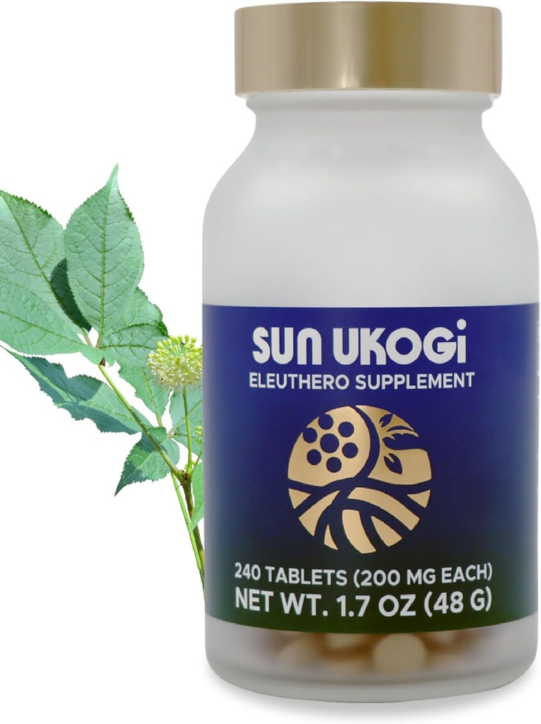Sun Chlorella Sun Ukogi Eleuthero Root 200 mg Siberian Ginseng Supplement - Natural Adaptogen WellBeing & Endurance Supplement for kvinder & mænd - Non- GMO - 240 Tabletter