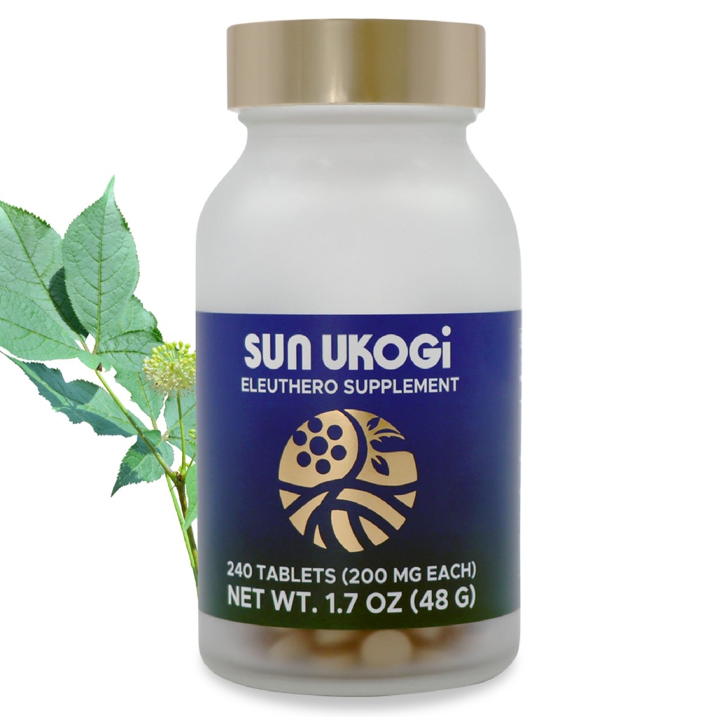 Sun Chlorella Sun Ukogi Eleuthero Root 200 mg Siberian Ginseng Supplement - Natural Adaptogen WellBeing & Endurance Supplement for kvinder & mænd - Non- GMO - 240 Tabletter