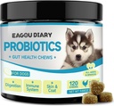 Eagou Diary Probiotika til hunde - Hund Probiotika til fordøjelse, Gut Health Kosttilskud med Prebiotika, Gedemælk, Omega 3, Vitaminer, Chews for Canine Diarré, Mave, Gas Relief - 120 Ct