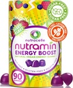NUTRAMIN Energy Boost Vitamin Gummy - Skip the coffee & Boost din energi, Caffe- Free, Sugar- Free, Vegan, B12, Green Tea, Ashwagandha, Garcinia Cambogia, Raspberry Adaptogen - 90 ct