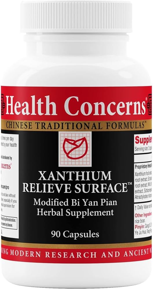 Sundhed Bekymringer Xanthium Relieve Surface - immunstøtte supplement - Phlegm, Sinus Allergi, Nasal Congestion & Hududslæt support - urtetilskud med traditionelle kinesiske formel - 90 kapsler