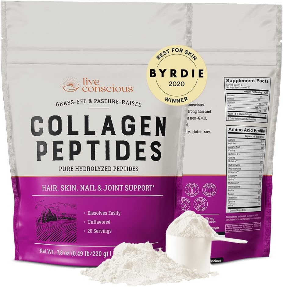 Live Bevidst Collagen Powder Hydrolyzed Collagen Peptider Type I & III - Keto & Paleo Friendly - Unflavored - 20 Servere, 7.8 oz