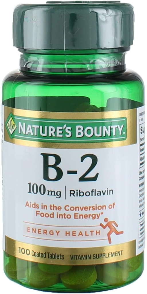 Naturens Bounty vitamin B2 som Riboflavin supplement, Aids Metabolisme, 100mg, 100 Greve, pakke med 4