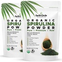 Earth Circle Organics Spirulina Powder, Kosher, Raw and Non- Bedied Medical 124; Pure Vegan Protein Medic124; Premium Superfood, High in Amino Acids and Antioxidants - 4 Ounce (2 pakker)