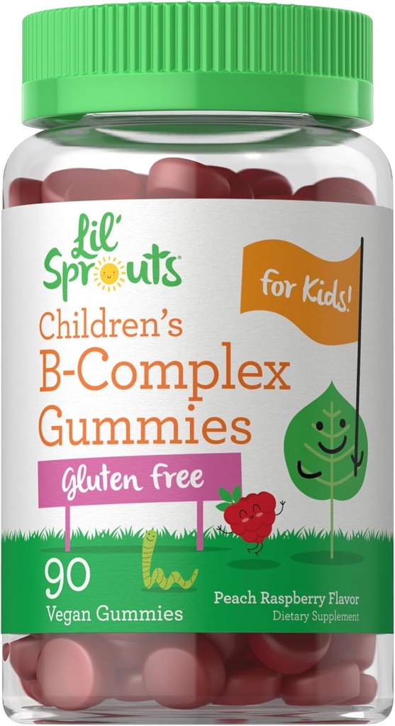 Carlyle Kids B Complex Gummies Б124; 90 Greve Б124; Peach Raspberry Flavor Б124; Non- GMO, Gluten Free & Vegan Supplement- 124; Lil 'Spruds