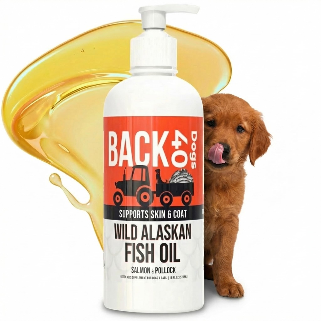 BACK 40 Hunde Wild Alaska fiskeolie til hunde, Hud og Coat supplement til hunde & katte, Omega- 3- Rich Salmon og Pollock olie, EPA & DHA Hund Salmon Oil til hjerne, hjerte, og Joints 16 fl oz (473 ml)