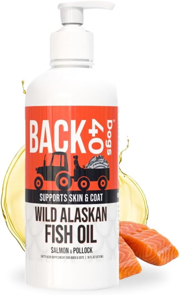 BACK 40 Hunde Wild Alaska fiskeolie til hunde, Hud og Coat supplement til hunde & katte, Omega- 3- Rich Salmon og Pollock olie, EPA & DHA Hund Salmon Oil til hjerne, hjerte, og Joints 16 fl oz (473 ml)