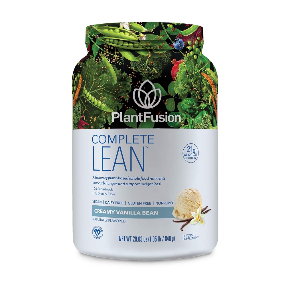 PlantFusion Complete Lean Plant Protein Powder - Prebiotic Fiber, Superfoods & fordøjelsesenzymer - Vegan, Gluten Free, Soy Free, Non- GMO - Vanilla 1.85 lb