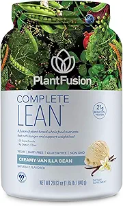 PlantFusion Complete Lean Plant Based Protein Powder - Prebiotic Fiber, Superfoods & Digestive Enzymes - Vegan, Gluten Free, Soy Free, Non-GMO - Vanilla 1.85 lb